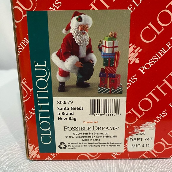 Possible Dreams 2007 "Santa Needs A New Bag" 800597 w/Box & Hangtags 2 Pieces - Picture 4 of 14